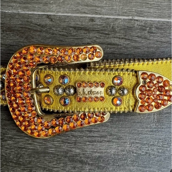 b.b. Simon Gold Fire Double Row Size 32 Studded Crystal belt - Picture 3 of 10